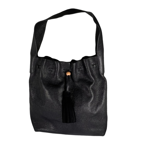 Elizabeth and James Teddy Leather Hobo Handbag Black Drawstring Single Strap - Picture 1 of 16